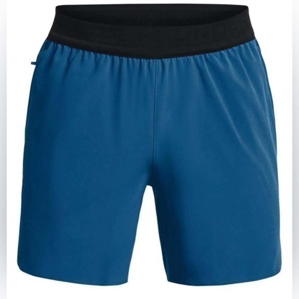New UA Under Armour Peak Woven Shorts Blue Black 1376782 426 Men's Size XL
